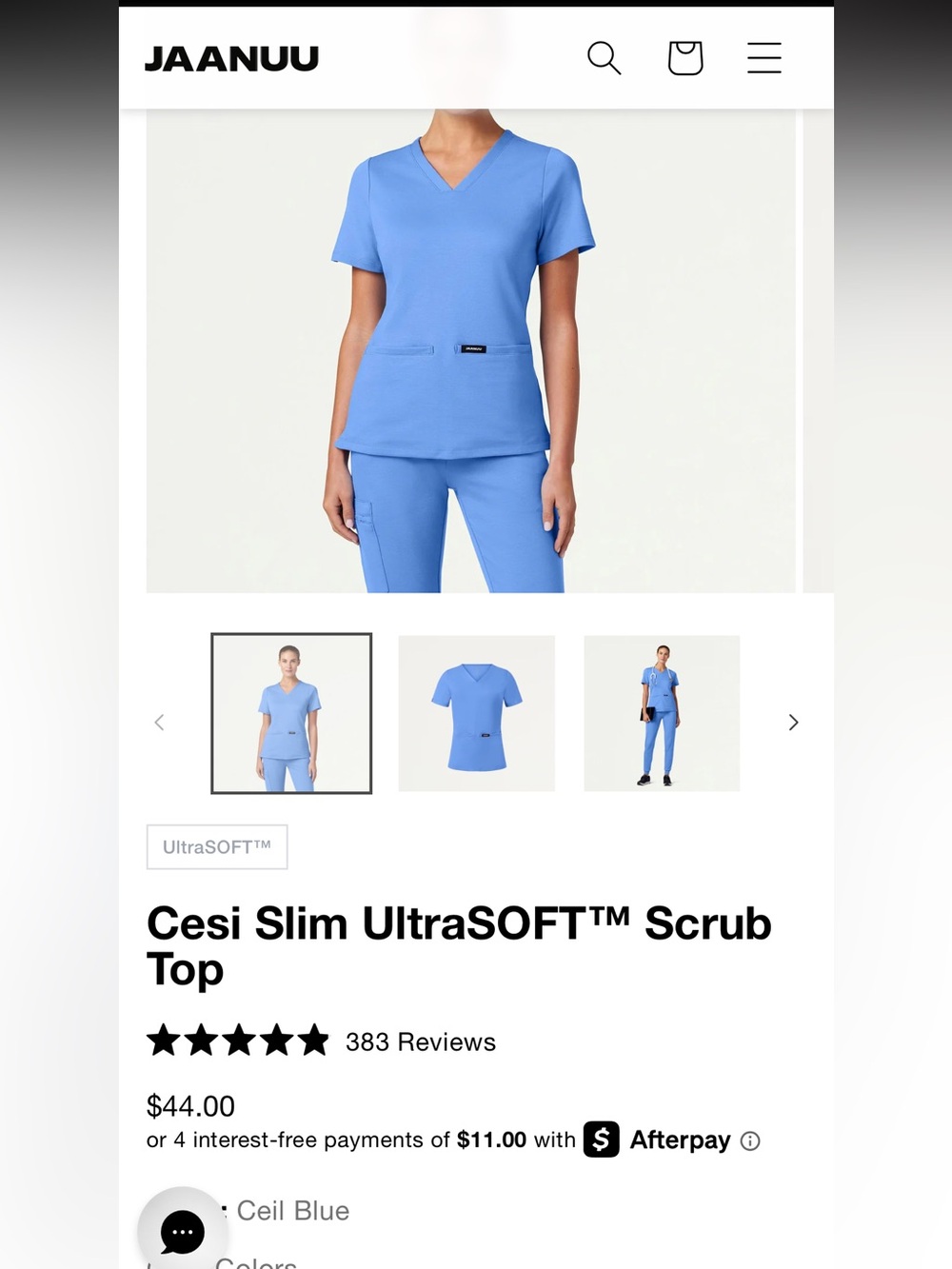 Set of 2-Size Large-Jaanuu Ceil Blue Cesi Slim Scrub Tops